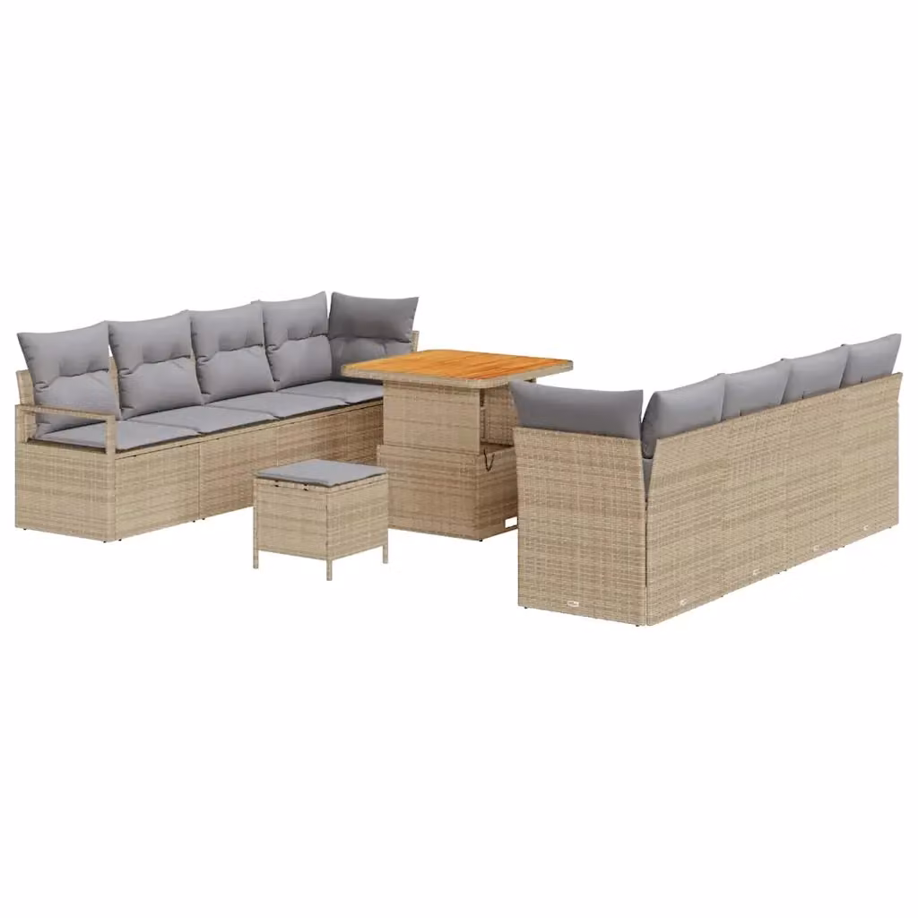 Set Divano da Giardino Moderno vidaXL in Polyrattan Beige con 11 Pezzi e Cuscini Inclusi – 2