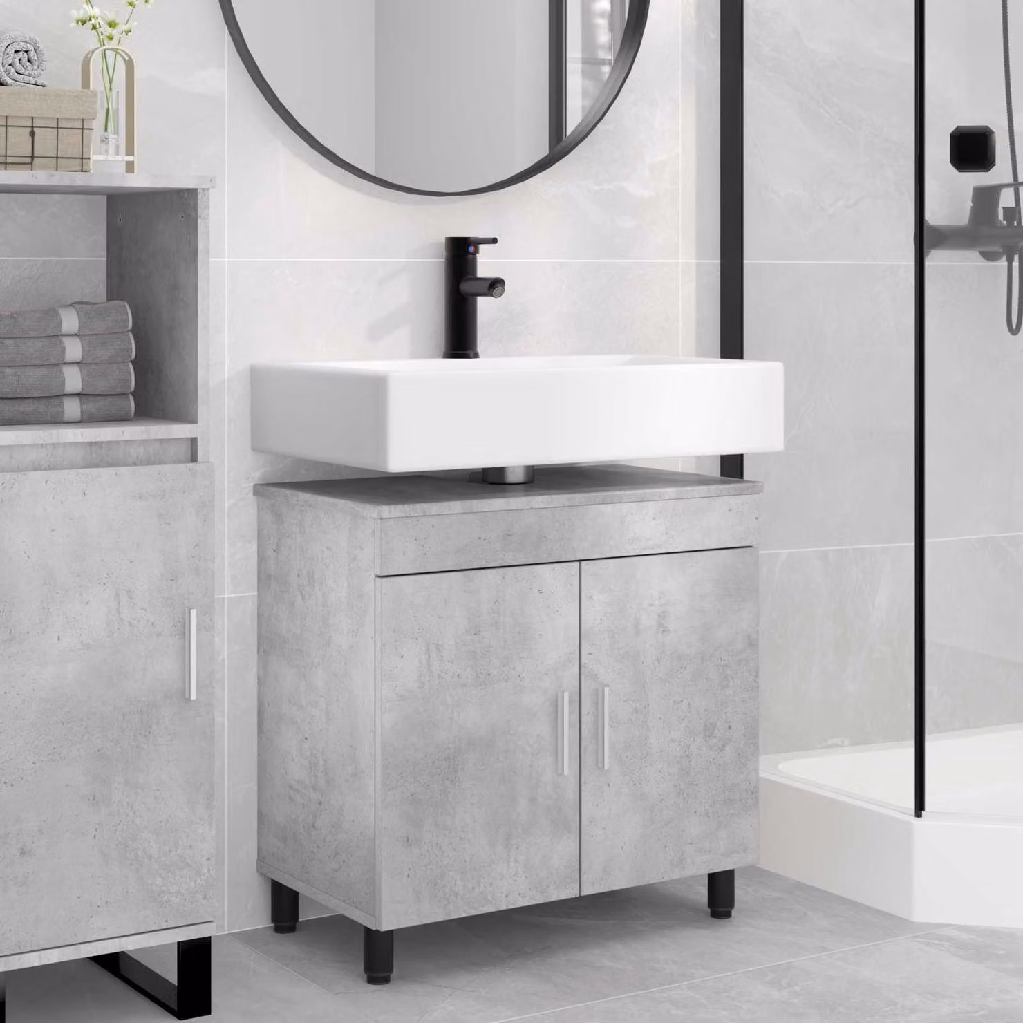 Mobiletto da bagno moderno vidaXL Grigio, L 60 cm x P 35 cm x H 60 cm