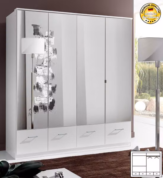 Armadio Camera da letto Armadio Imago bianco a specchio 4 ante 180cm