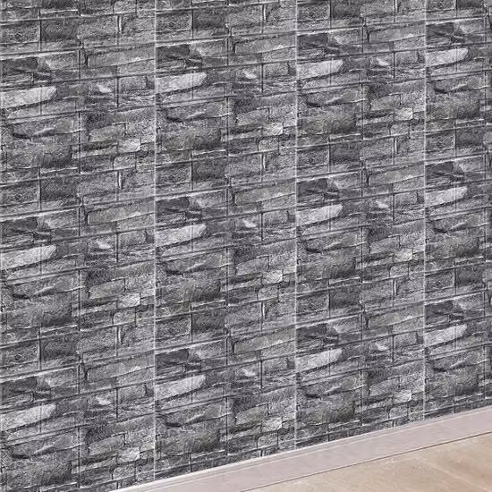 Pannello da Parete 3D con Effetto Pietra Nero Vintage, Rivestimento Autoadesivo Impermeabile e Lavabile per Cucina e Camera da Letto, L: 70 cm, Lunghezza: 10 m