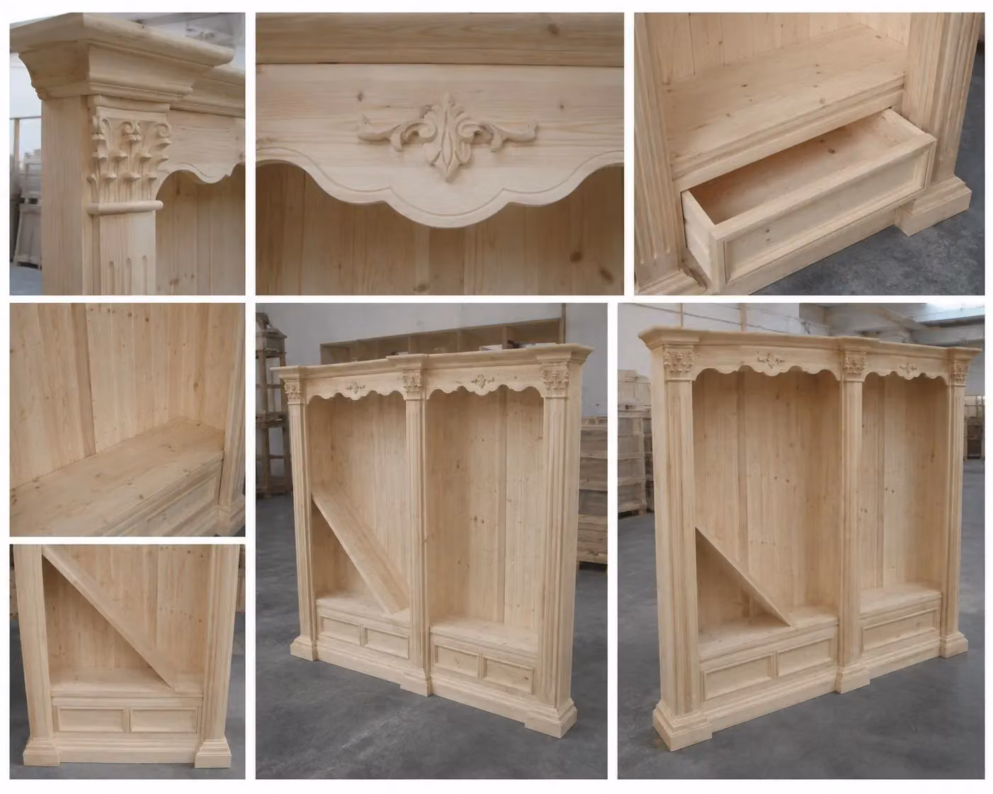 Libreria classica intarsiata in legno grezzo Mobili 2G L/P/H: 254 x 49 x 211 cm – 2