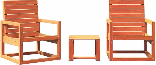 Set Salotto da Giardino 3 pz in Legno di Pino Marrone Cera con Design Rustico