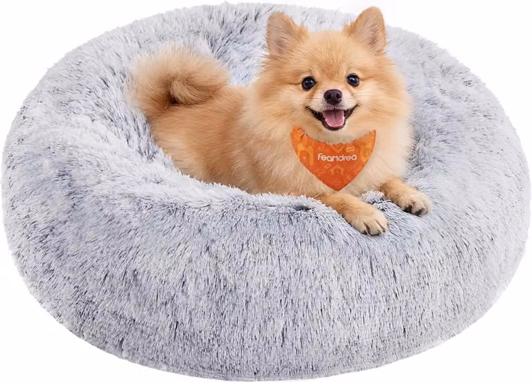 Cuccia rotonda per cani - 60 cm di diametro - realizzata in peluche morbido - lavabile - antiscivolo - adatta a cani e gatti fino a 11 kg - colore grigio