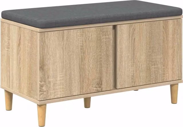 Panca per ingresso con scarpiera e cuscino in tessuto, design moderno, marrone e grigio, L 80 x P 38 x H 46 cm