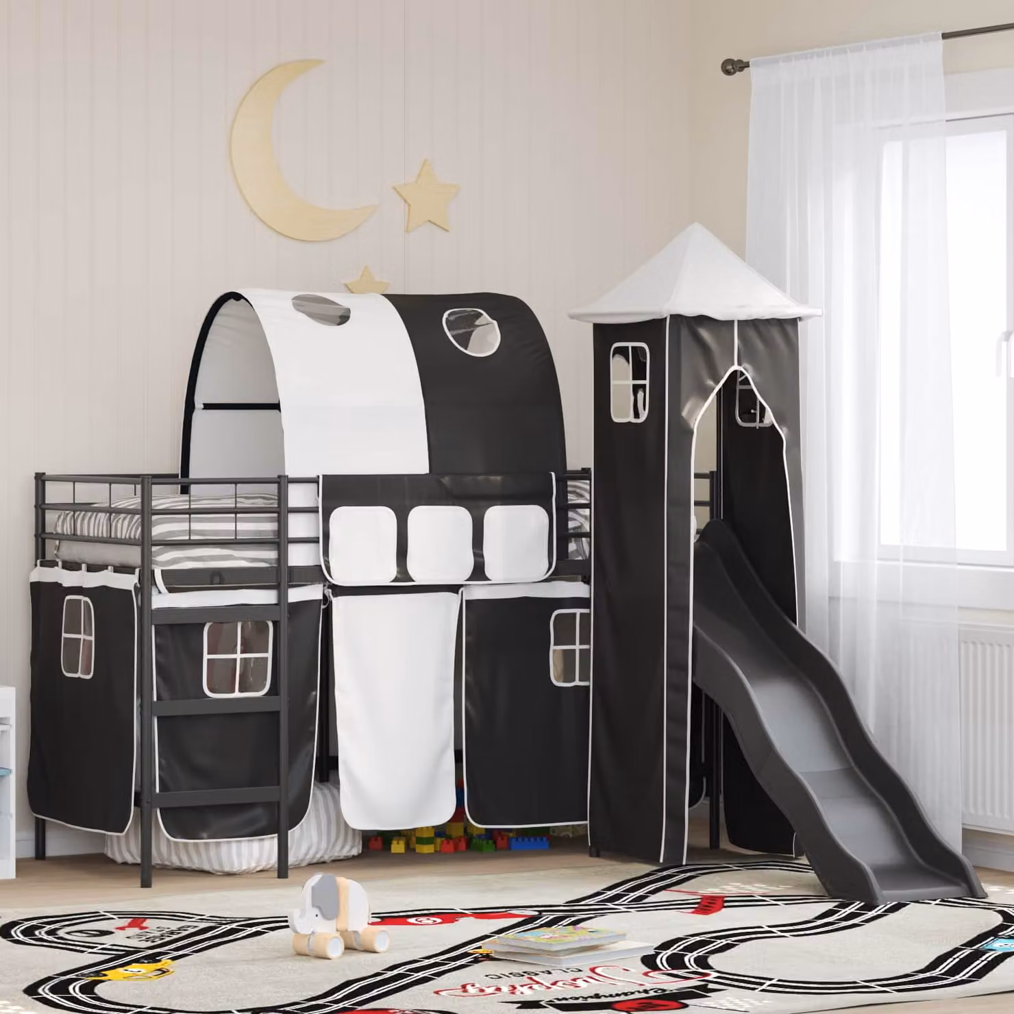 Letto a castello per bambini vidaXL in metallo con struttura a casetta e scala, L/P/H: 190 x 90 x 194 cm – 1