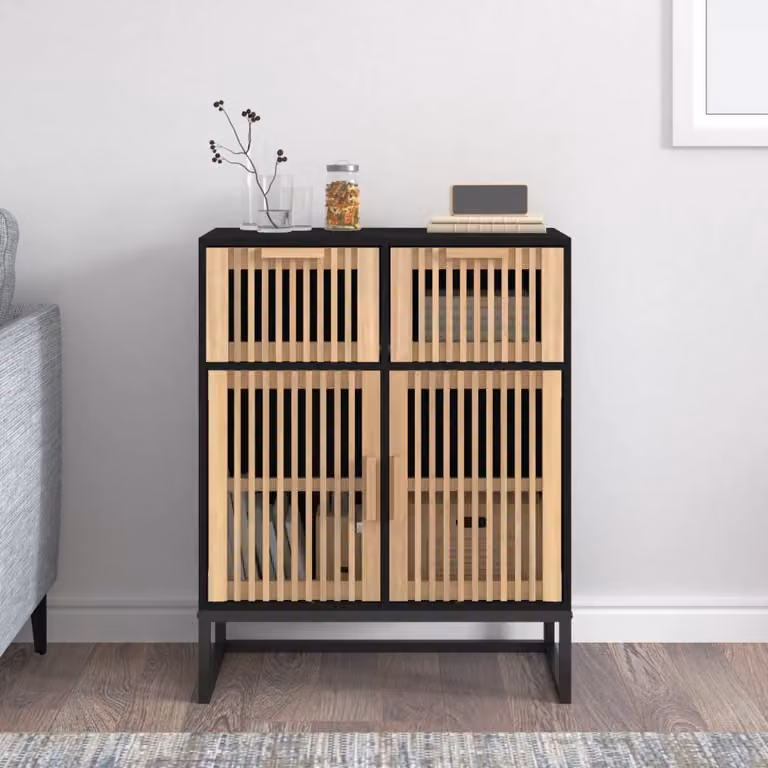 Credenza nera vidaXL in legno e metallo L: 60 cm, P: 30 cm, H: 75 cm