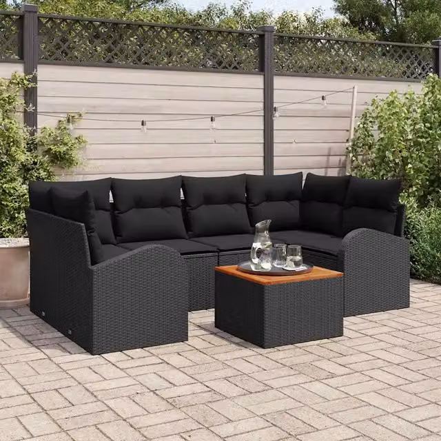 Set Divano da Giardino 7 pz Nero polyrattan 3356203