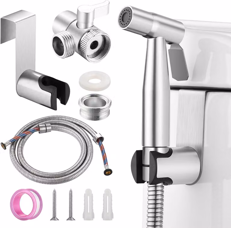 Set di doccetta per bidet, compatibile con rubinetti per lavabo, in acciaio inossidabile, completo di kit di collegamento e tubo, ideale per l'igiene personale