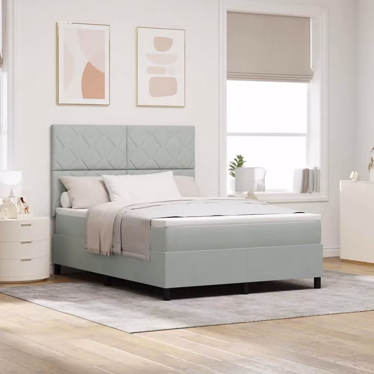 Letto a molla con illuminazione LED vidaXL in velluto grigio chiaro 140 x 190 cm