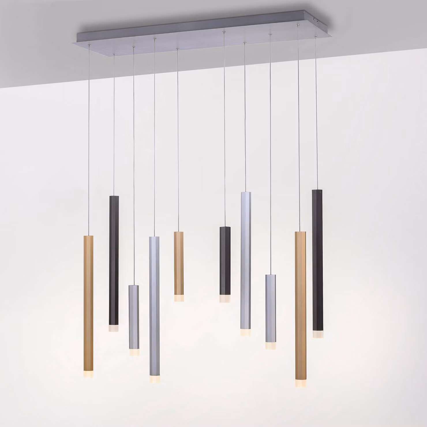 PURE Lampada LED a sospensione Gemin, multicolore, 10 luci dimmerabile, Soggiorno / Sala da pranzo, Alluminio, Moderno