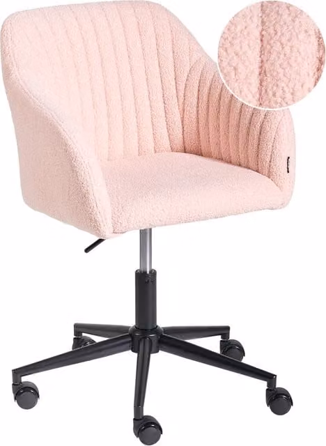 Poltrona da Ufficio Girevole BELIANI in Bouclé Rosa con Braccioli e Ruote, Design Moderno per Home Office, H 89 x L 64 x P 64 cm – 1