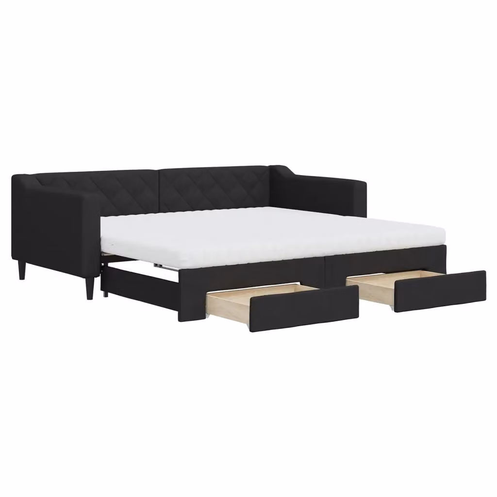 Divano Letto Estraibile con Cassetti vidaXL in Tessuto Nero per Soggiorno e Camera da Letto L/P: 90 x 190 cm – 2