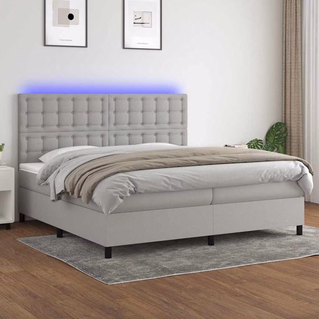 Letto a molle con materasso e illuminazione LED vidaXL, Grigio Chiaro, L/P: 200 x 200 cm – 1