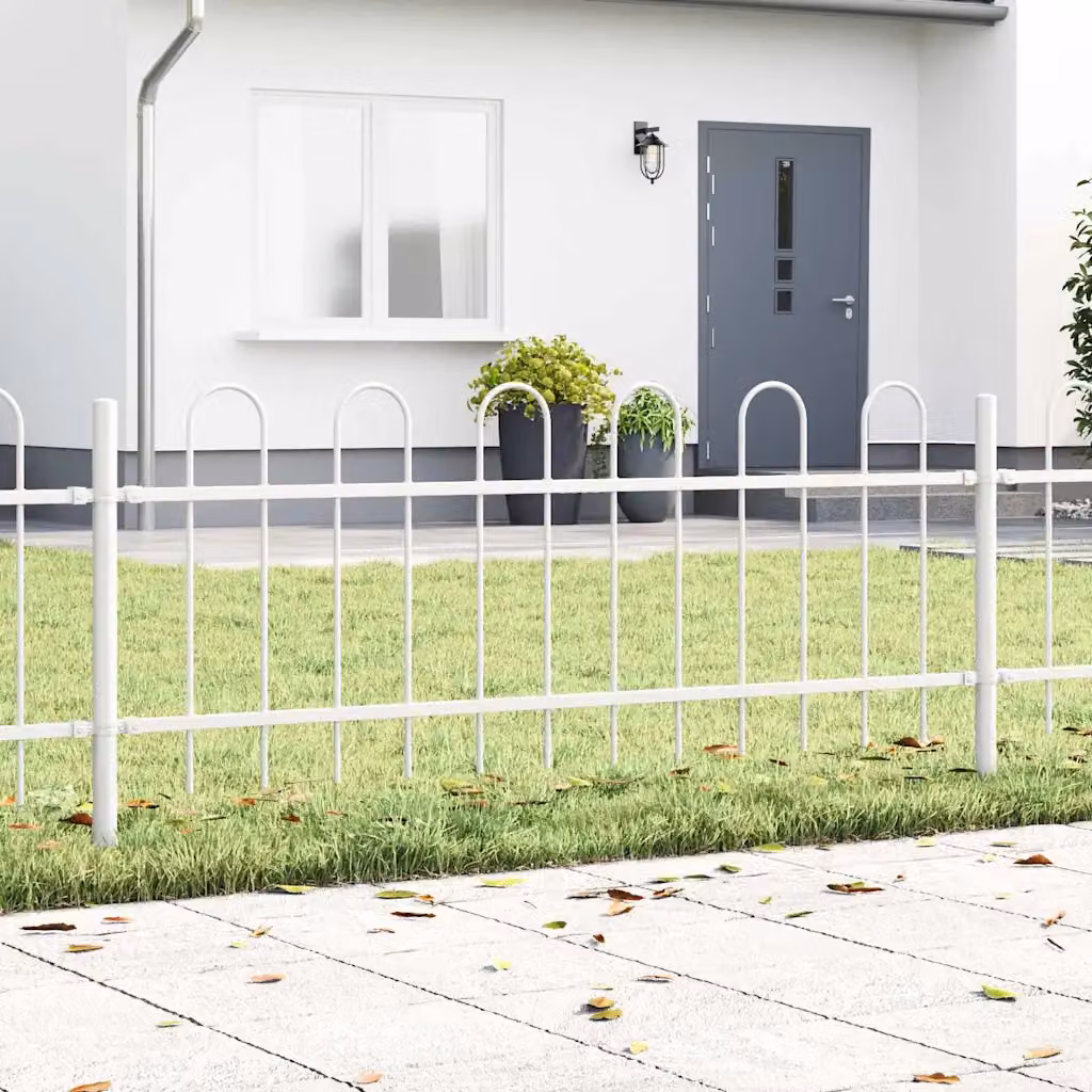 Set di 2 recinzioni per giardino vidaXL BOXTEL in acciaio verniciato a polvere, colore bianco, L: 3,4 m x H: 0,6 m