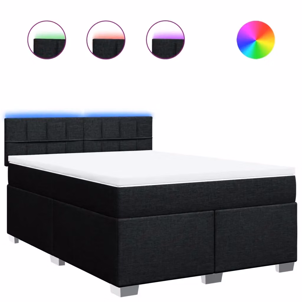 vidaXL Letto Ibrido con Giroletto a Molle e Materasso in Tessuto Nero L/P: 160 x 200 cm – 3