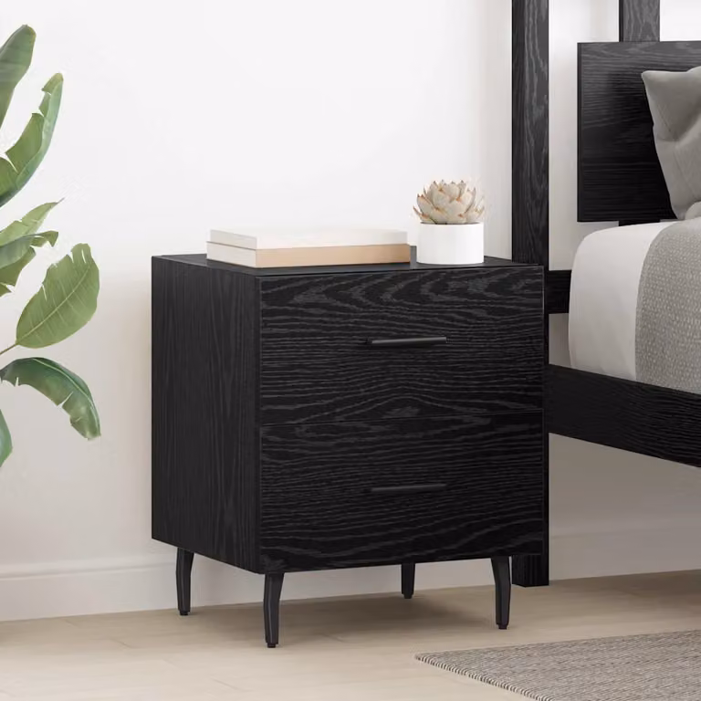 vidaXL Armadio da Notte in MDF e Metallo, Rovere e Nero, L 40 cm x P 35 cm x H 47,5 cm