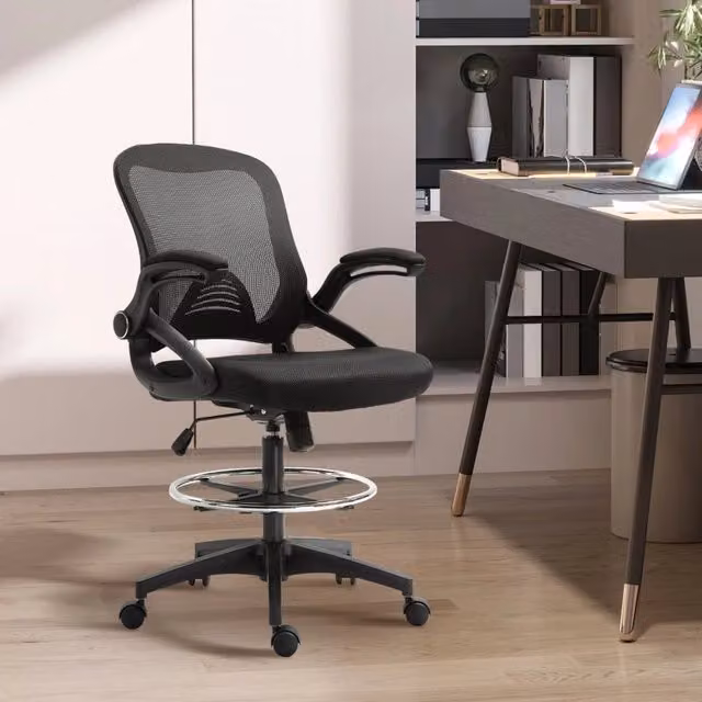 Sedia da ufficio girevole WISHDOR con poggiapiedi e braccioli, regolabile in altezza, nero, L: 64 cm, P: 60 cm, H: 106-126 cm
