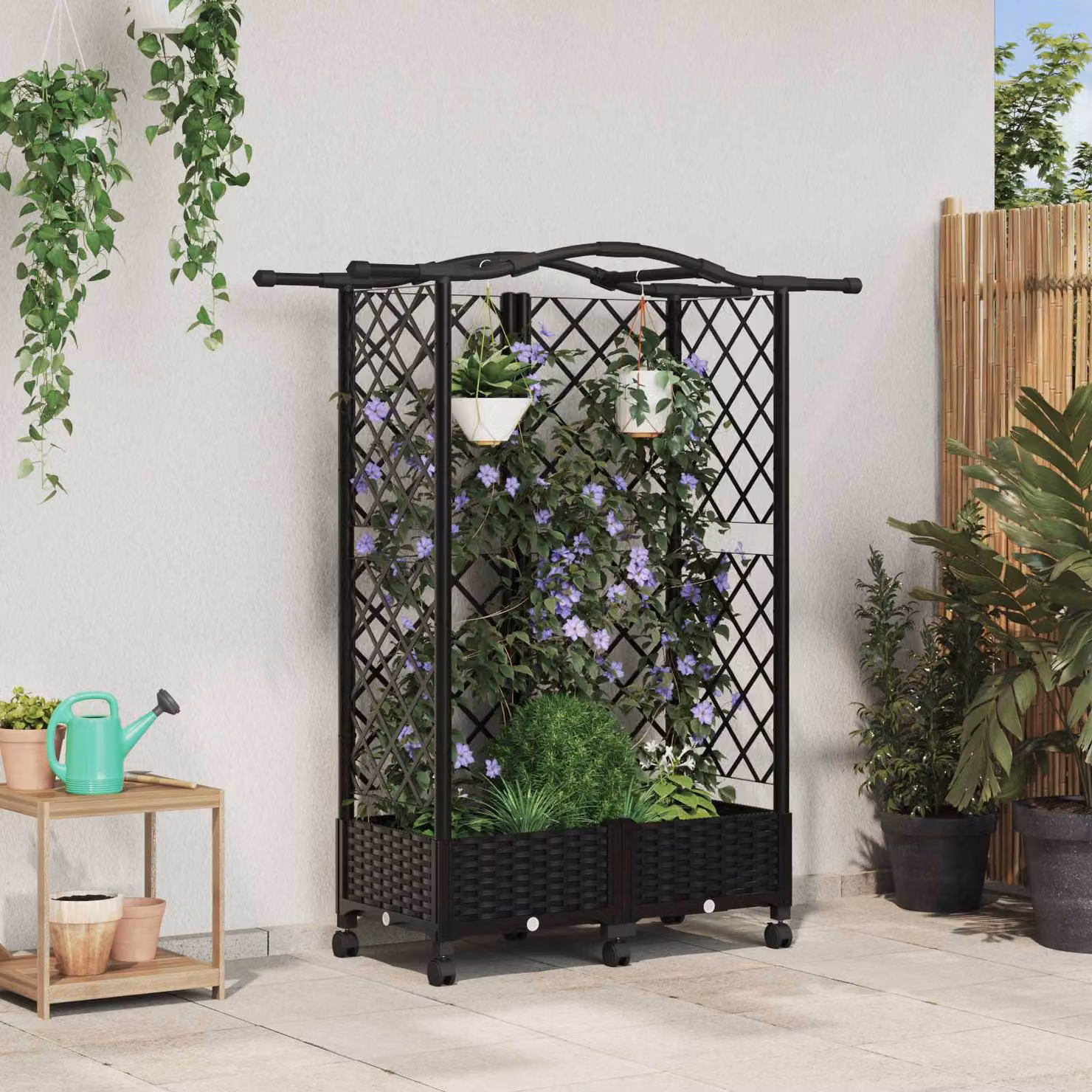 Letto rialzato con griglia e tetto vidaXL, colore nero, L 124 x P 40 x H 129 cm