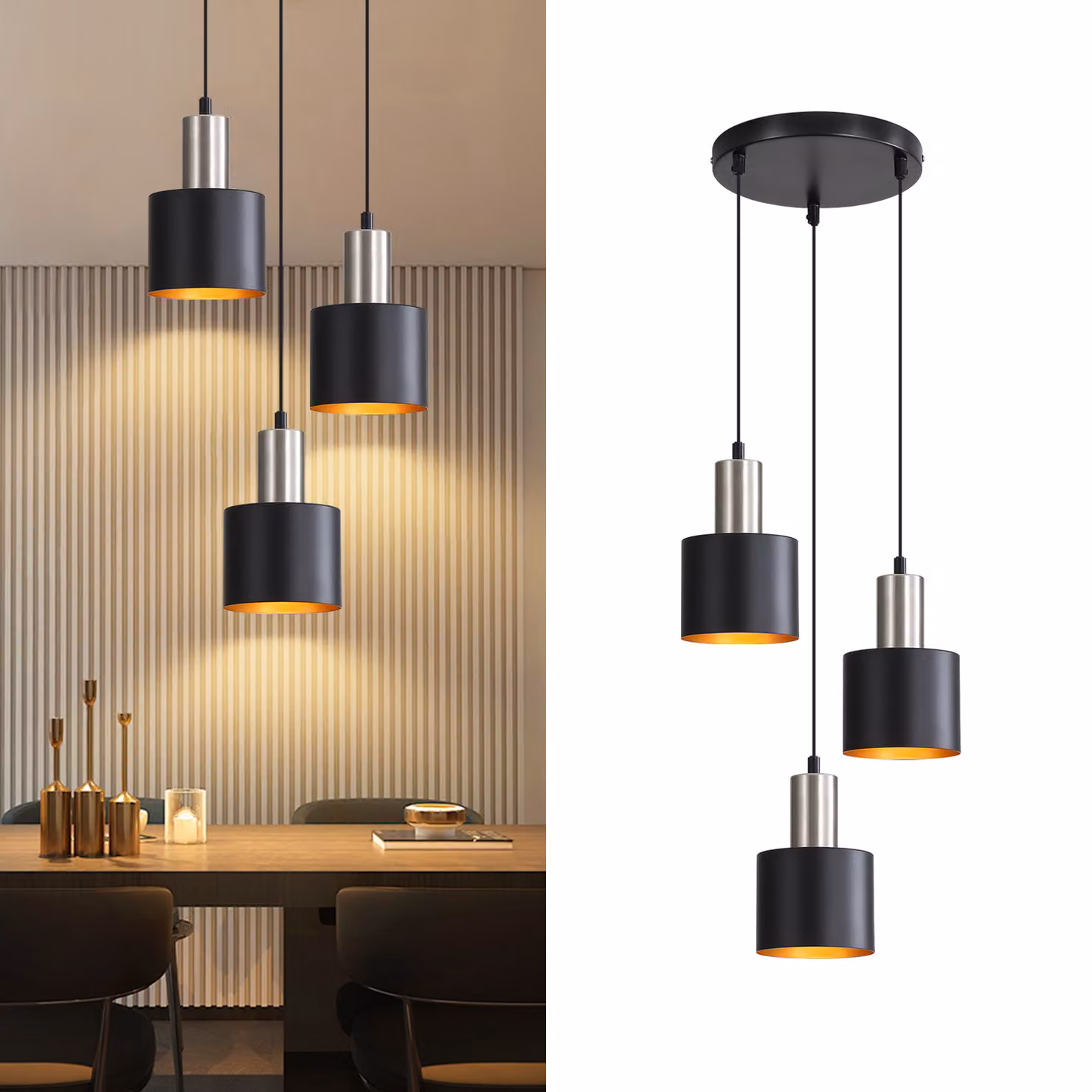 ZMH Luce a sospensione tavolo da pranzo E27 lampada a sospensione lampada da cucina vintage 3 fiamme nero oro luce a sospensione isola cucina altezza regolabile senza lampadine