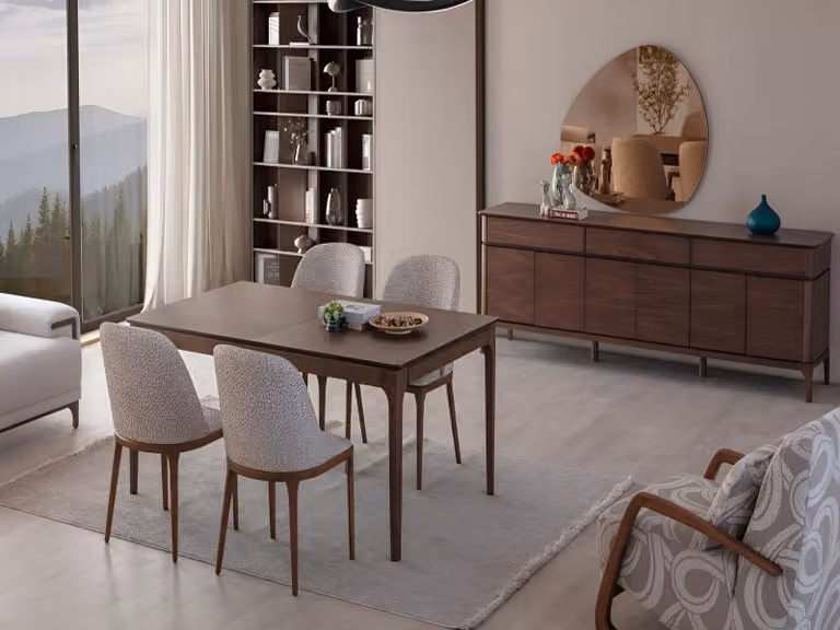 Moderne Esszimmergarnitur Holz Esstisch Stilvolle 4x Polsterstühle