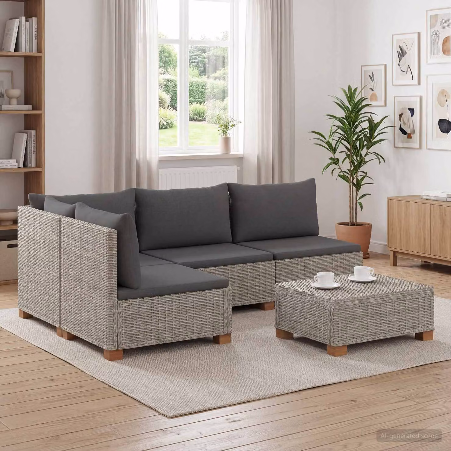 Set Lounge da Giardino vidaXL GENDT in Polyrattan con Cuscini, Colore Grigio e Rattan Naturale