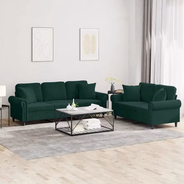 Set di 2 divani moderni vidaXL in velluto verde con cuscini inclusi – 1