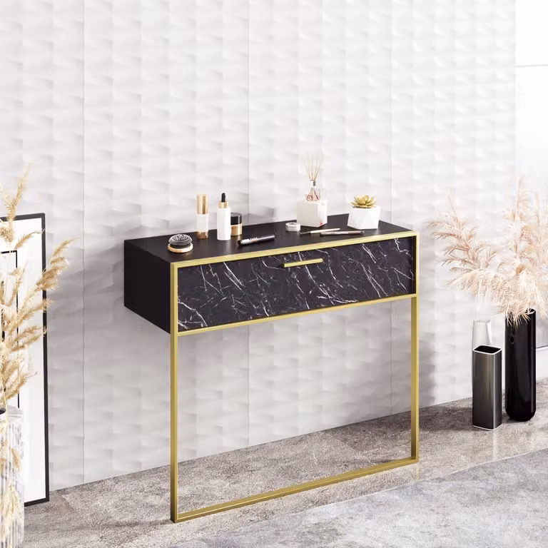 Skye Decor, Polka - Nero, credenza, oro, PANNELLI RIVESTITI AL MELAMINO 100 %, 90 x 38,5 x 76,8 cm