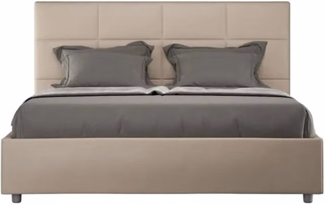 Letto matrimoniale con rete imbottito 160x210 similpelle tortora Mika