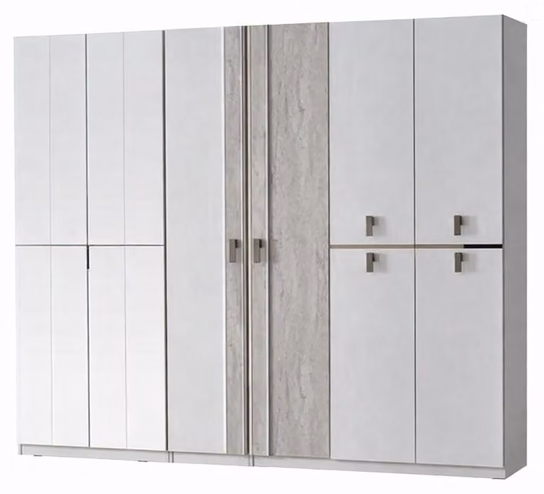 Armadio bianco-beige, lussuoso armadio in legno, mobile contenitore