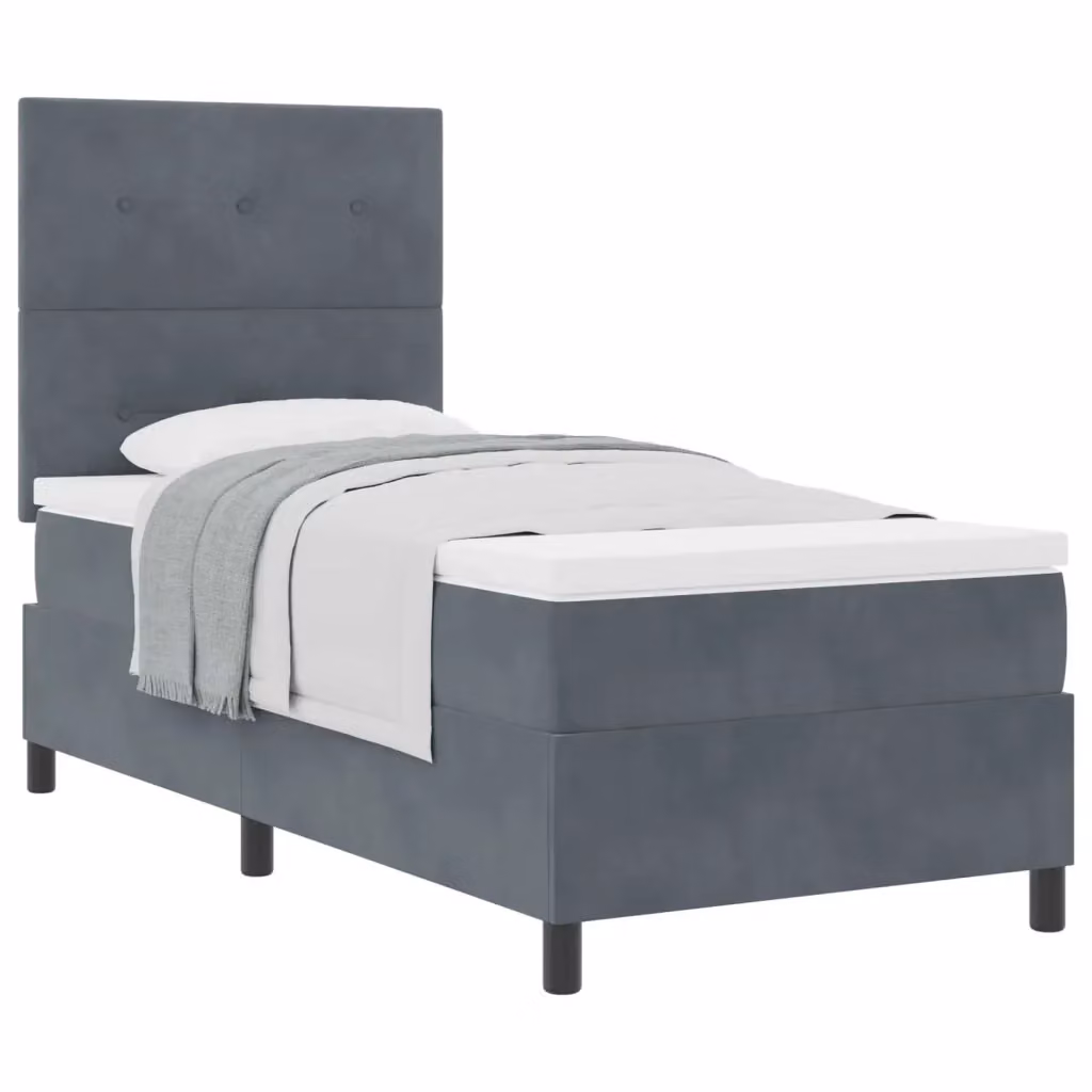 Letto a molle con testiera in velluto grigio vidaXL L/P: 90 x 190 cm – 2