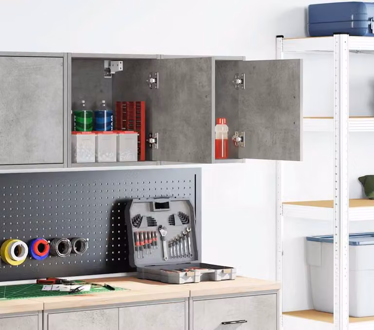 Pensili per Garage 2 pz Grigio Cemento in Legno Multistrato