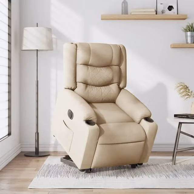 Poltrona Alzapersona Reclinabile Elettrica vidaXL in Tessuto Beige con Braccioli e Supporto per Senior