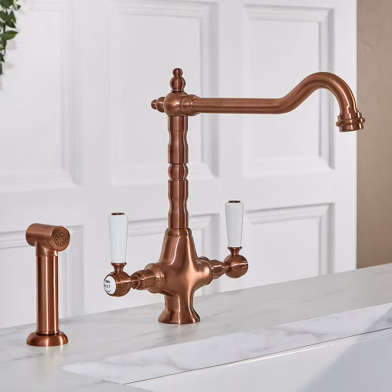 Hudson Reed Elizabeth - Miscelatore da Cucina Tradizionale con Spray Estraibile Bicomando - Cromato e Nero