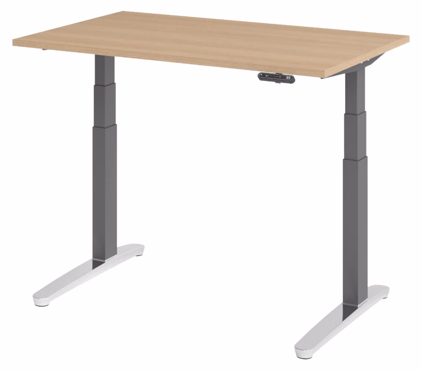 Scrivania elettrica bümö XBHM - Dimensioni: 120 x 80 cm, finitura: rovere, struttura: grafite/alluminio lucido