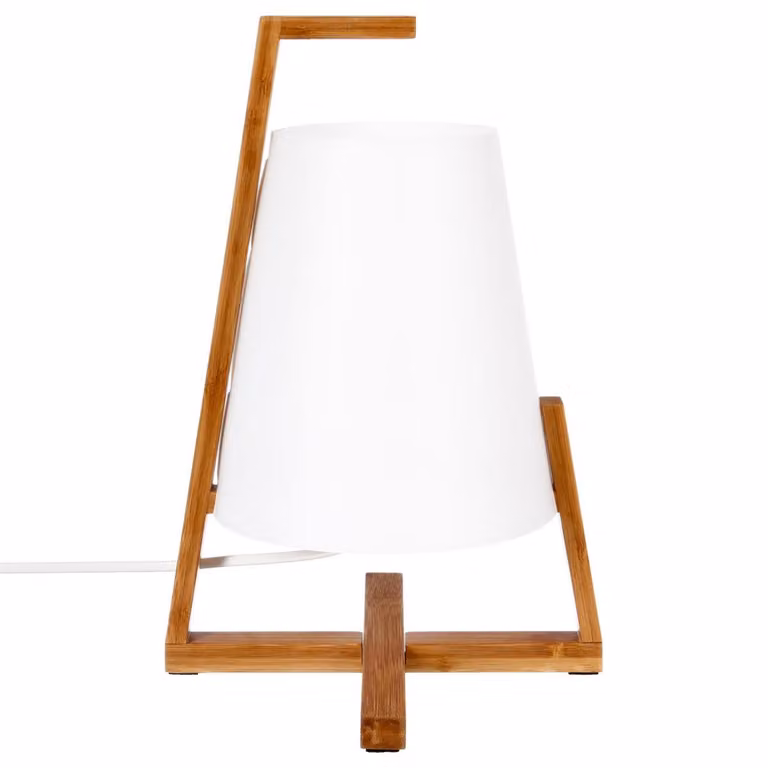 Lampada da tavolo, lampada in bambù, colore bianco, supporto in bambù
