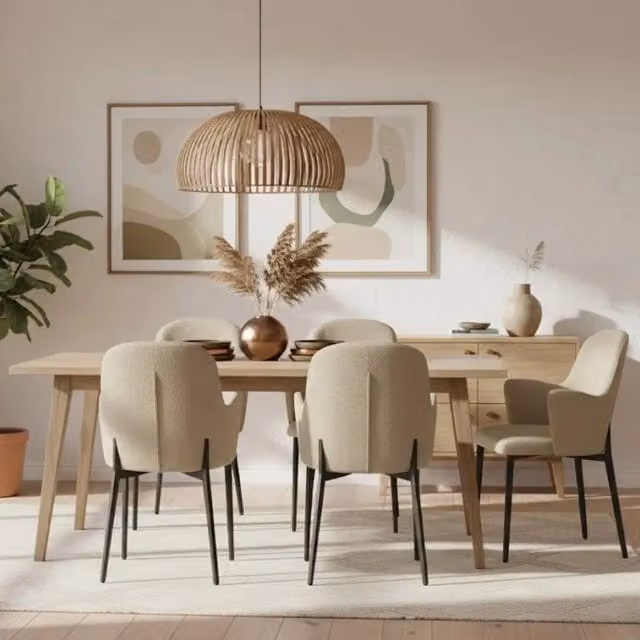 Set di 4 sedie da pranzo Flow Duzzle imbottite in tessuto beige con struttura in metallo nero – 1