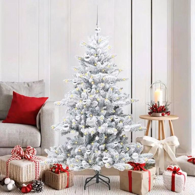 Albero di Natale artificiale moderno vidaXL bianco con luci LED bianco caldo e rami in PVC e metallo, Altezza: 150 cm