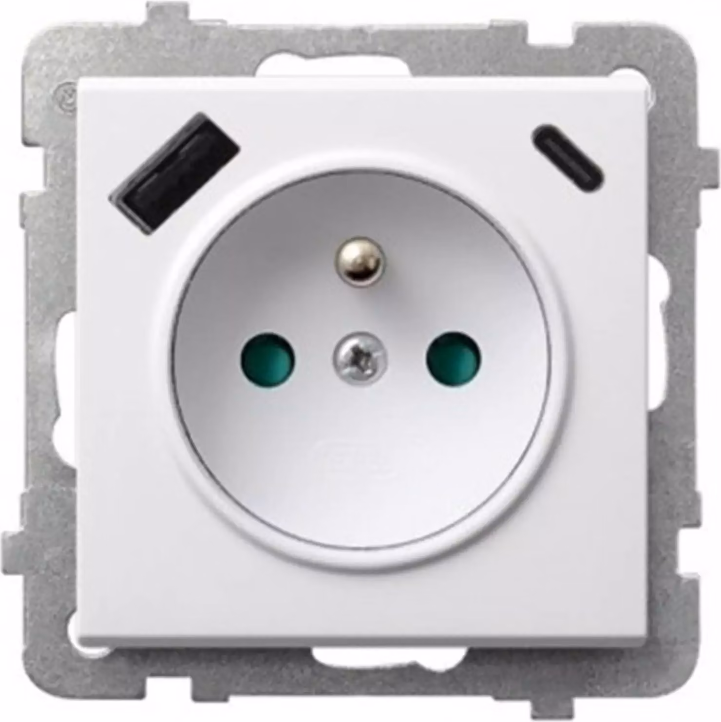 Presa singola con messa a terra e coperchio di protezione, con caricatore USB A+C bianco Ospel Sonata GP-1RZPUSBAC/m/00