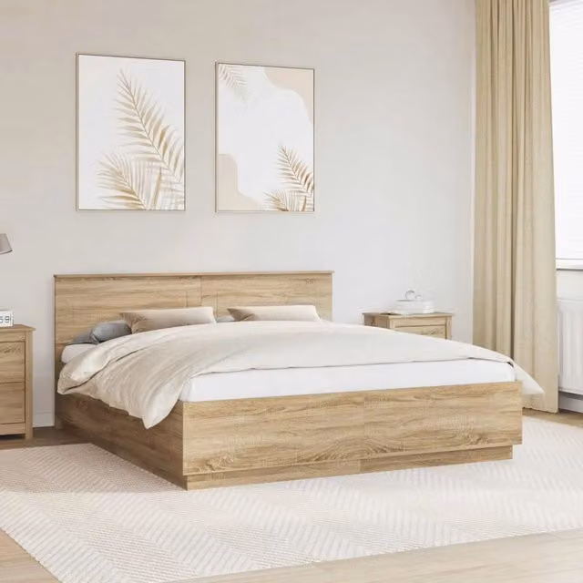 Struttura del letto con strisce LED Rovere Sonoma 200 x 200 cm 3408042
