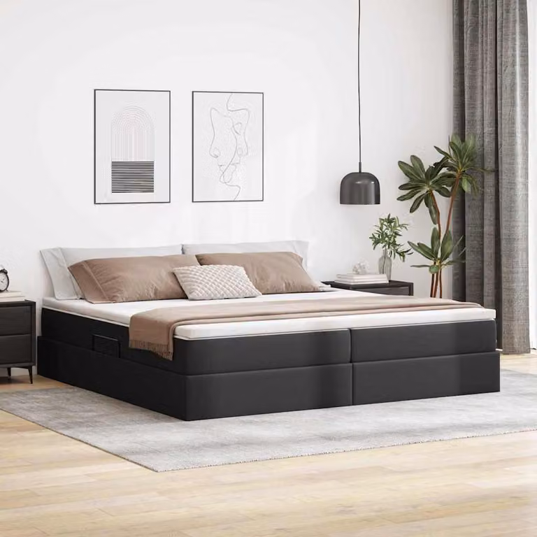 Letto con contenitore e materasso ibrido vidaXL in ecopelle nera L/P/H: 200 x 200 x 204 cm