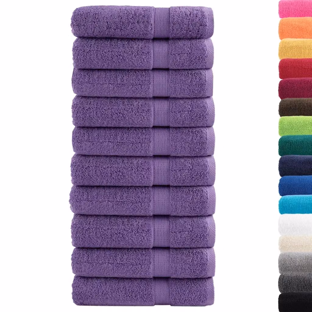 Set di 10 asciugamani da bagno SOLUND in cotone spugna viola, morbidi e certificati Oeko-Tex Standard 100, L 150 cm – 2