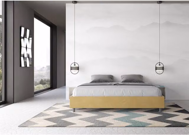 Letto imbottito Matrimoniale 190x190 cm Azelia - Contenitore,Microfibra,Ocra