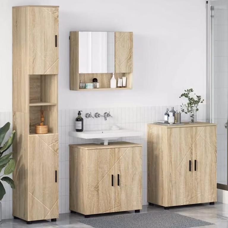 Set di mobili per il bagno moderno vidaXL composto da 4 pezzi in colore marrone, L/P/H: 61 x 35 x 64 cm