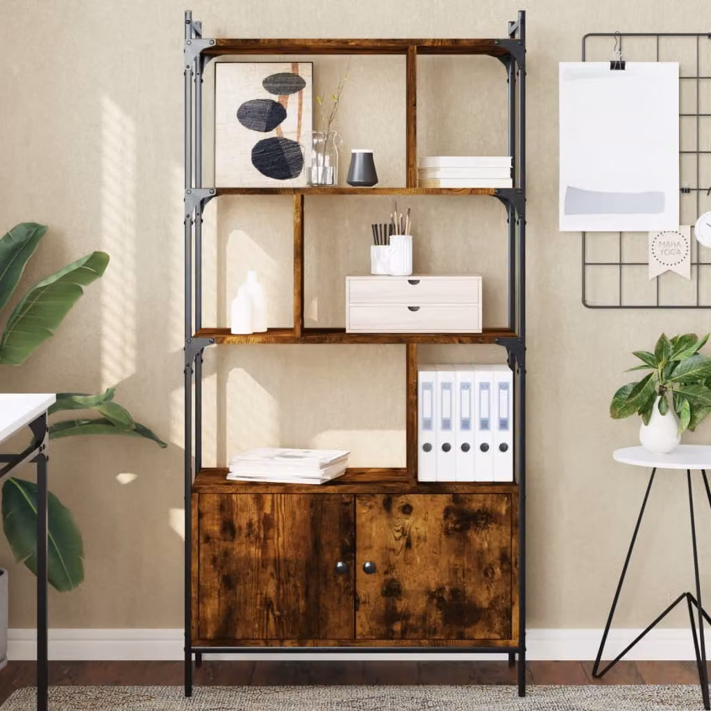 Libreria con Ante in Rovere Fumo vidaXL in Legno e Metallo, Stile Industrial, L: 76,5 cm, P: 30 cm, H: 154,5 cm