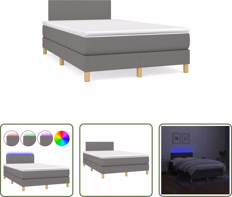 The Living Store Letto a molle con materasso e LED in tessuto grigio scuro 120x190 cm