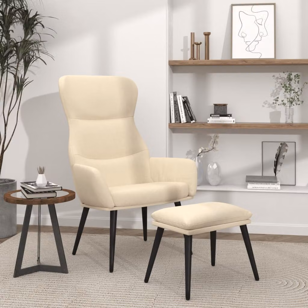 Maison Exclusive - Poltrona relax con poggiapiedi in tessuto color crema