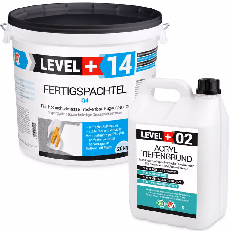 Set di livellamento con primer acrilico - Level+14 20 kg di composto livellante + 5 l di primer profondo L+02