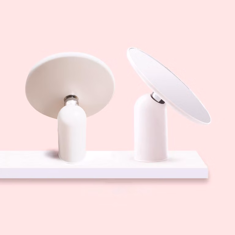 Specchio cosmetico rotondo, girevole a 360°, da tavolo, colore bianco