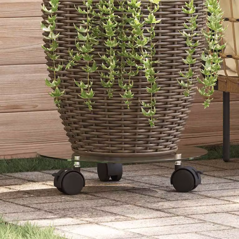 Set di 2 pedane con ruote vidaXL per piante da interno in vetro temperato trasparente, Diametro: 28 cm