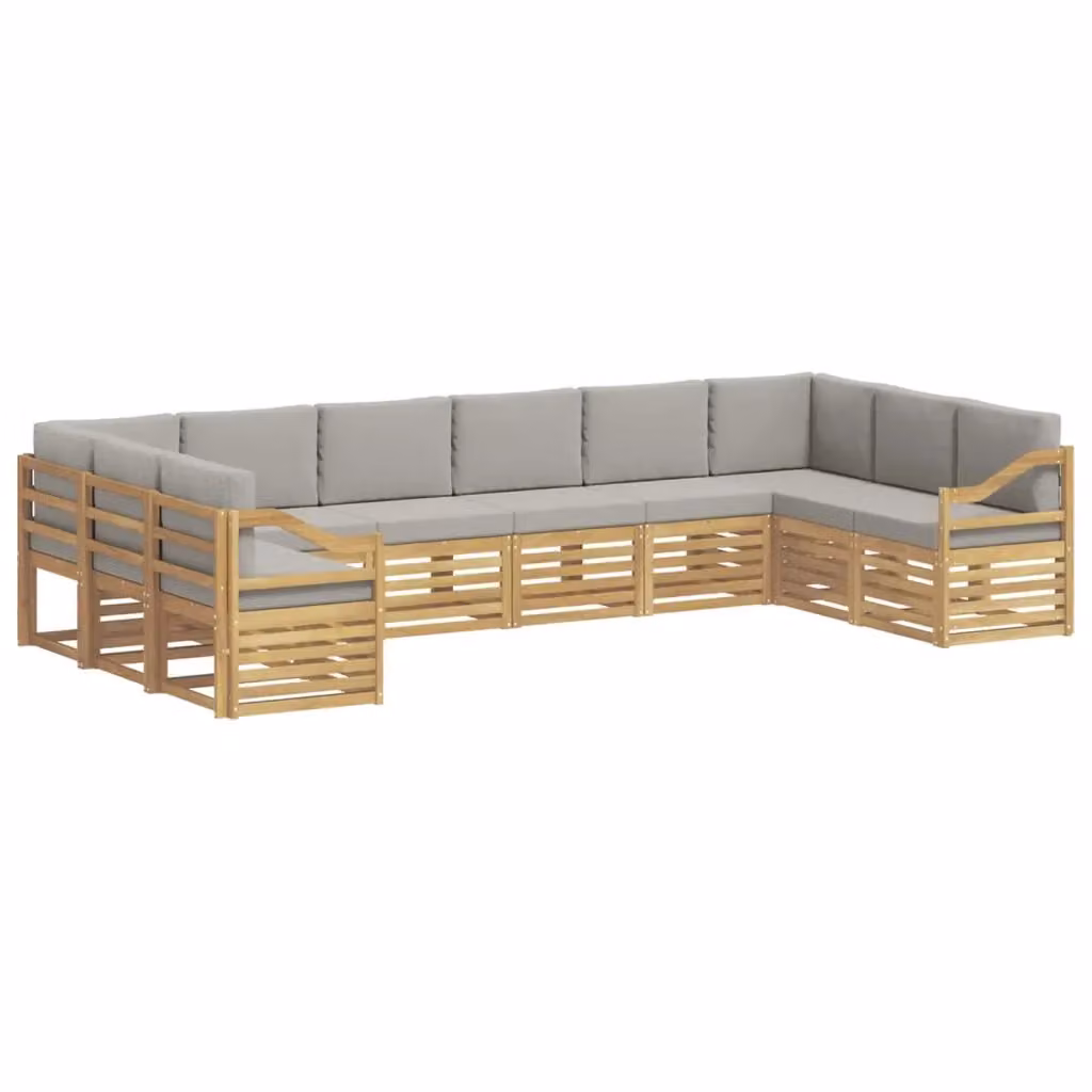 Set di divani da esterno a L vidaXL in legno di acacia con cuscini bianchi e grigi – 2